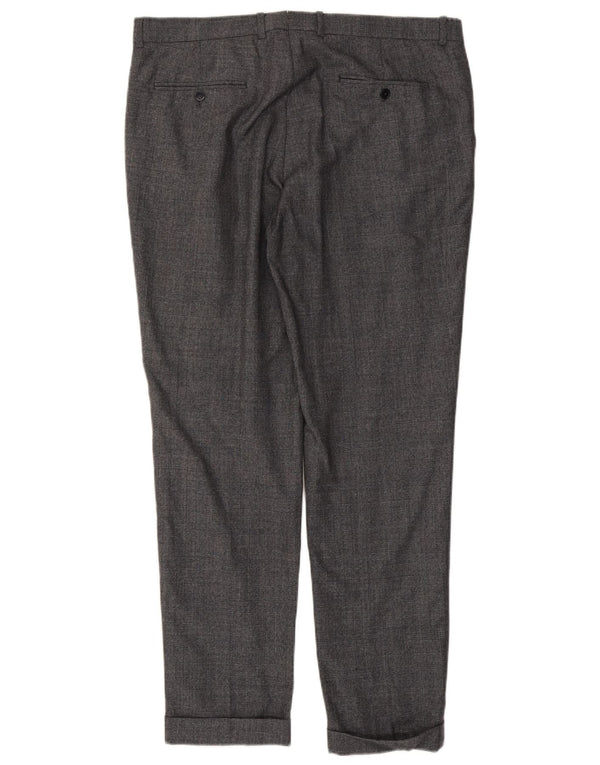 Massimo Dutti Mens Pegged Suit Trousers EU 48 XL W38 L32 Grey Check Cotton