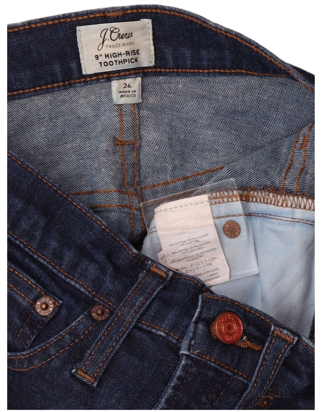 J. CREW Ženske uske traperice visokog struka Toothpick W26 L29 tamnoplavi pamuk