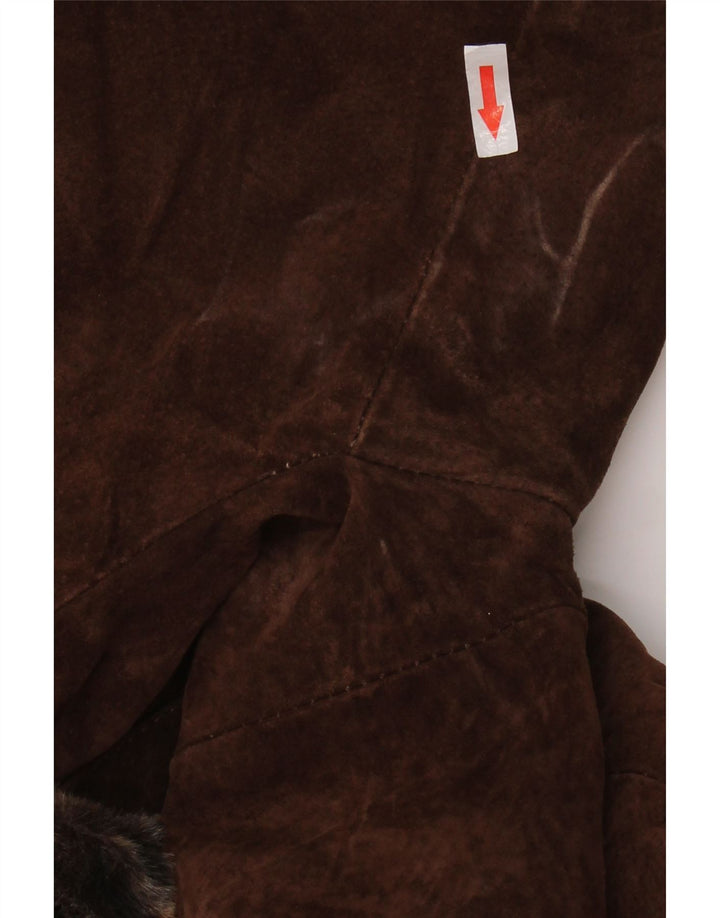 Vintage ženski kaput od brušene kože UK 14 s velikim smeđim životinjskim uzorkom