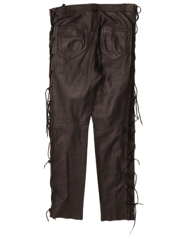 VINTAGE ženske ravne kožne hlače IT 40 male W28 L28 crna koža