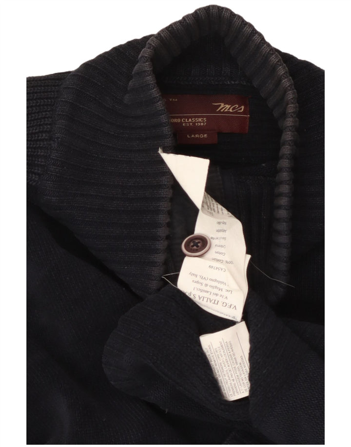 MARLBORO CLASSICS muški džemper s dugmadima i ovratnikom Veliki tamnoplavi pamuk