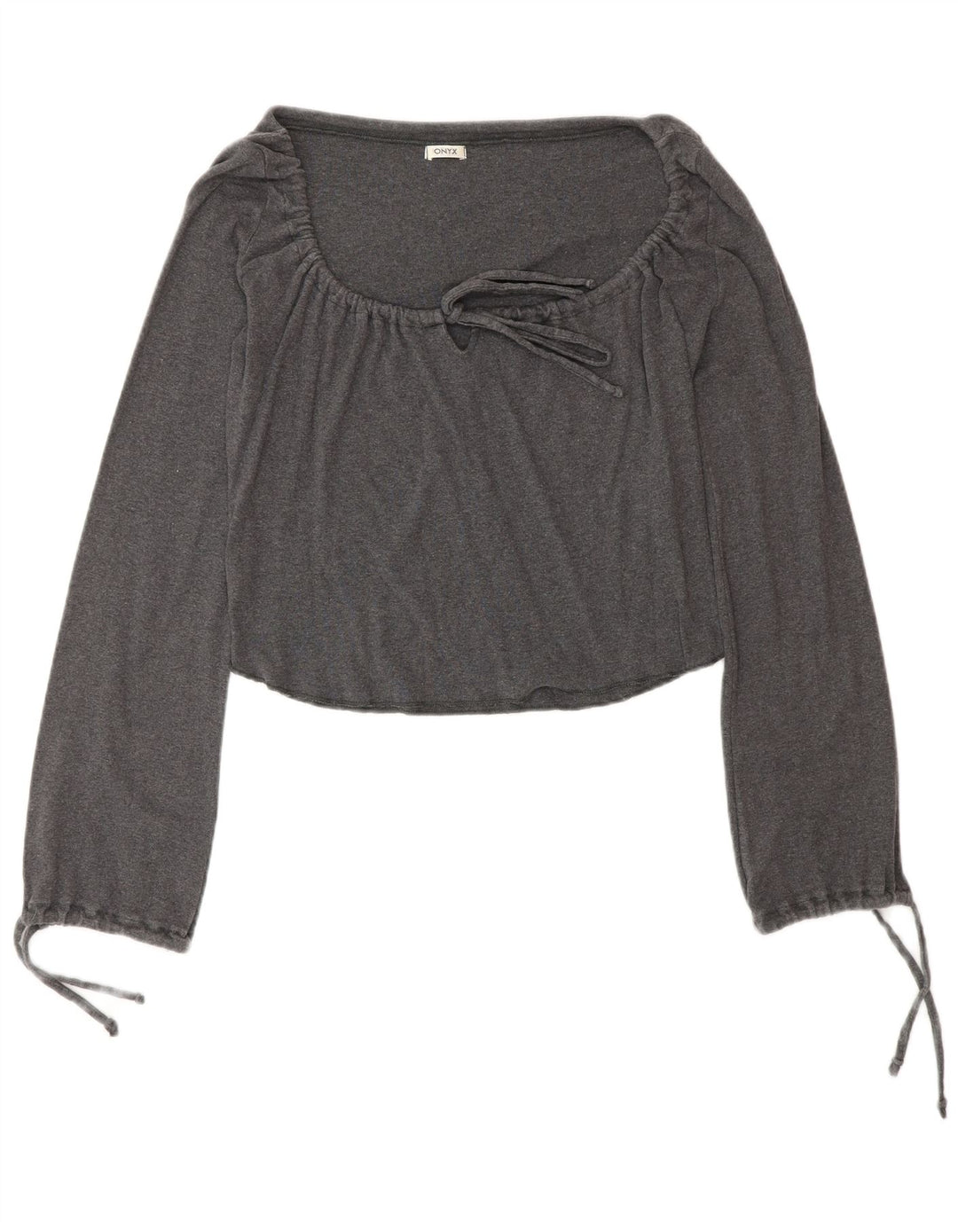 Onyx ženska majica s prednjim kravatom dugih rukava UK 12 Srednje sivi pamuk