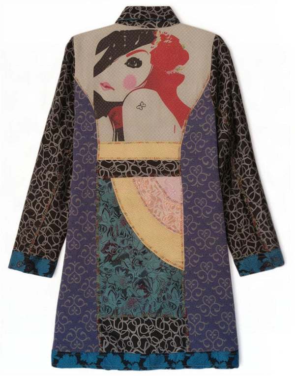 Dy Design Womens Overcoat UK 14 Medium Multicolored Patchwork Cotton