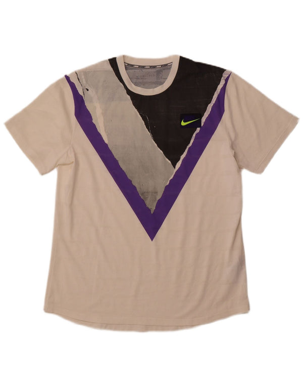 NIKE Mens Dri Fit Graphic T-Shirt Top Large White Colourblock Polyester
