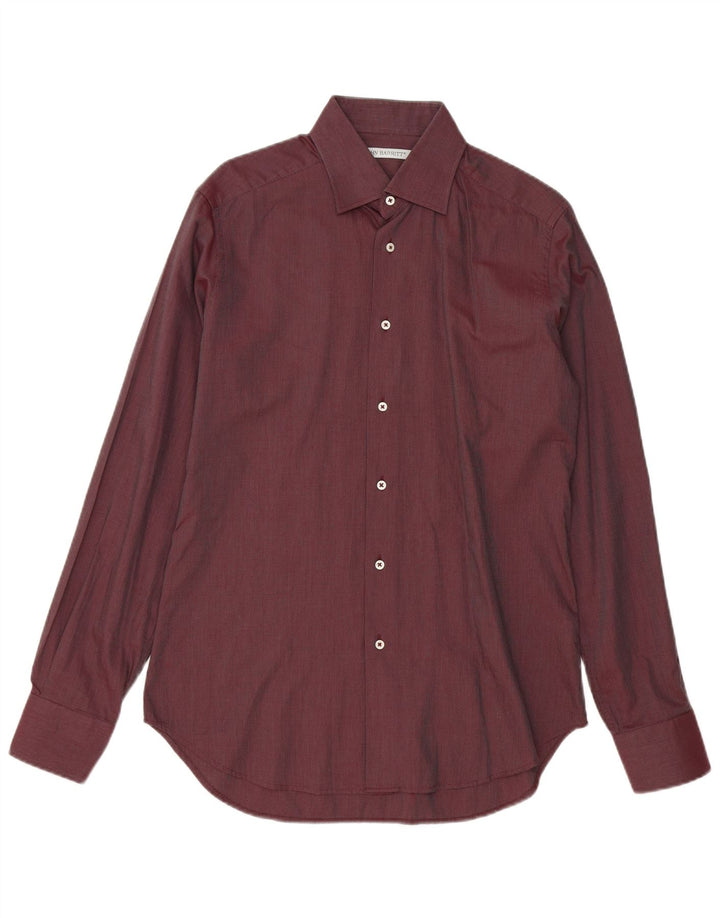 JOHN BARRITT Mens Shirt Size 39 15 1/2 Medium Burgundy Cotton