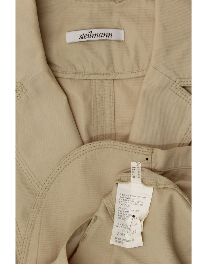 STEILMANN  Womens 3 Button Blazer Jacket UK 16 Large Beige Cotton Vintage Steilmann and Second-Hand Steilmann from Messina Hembry 