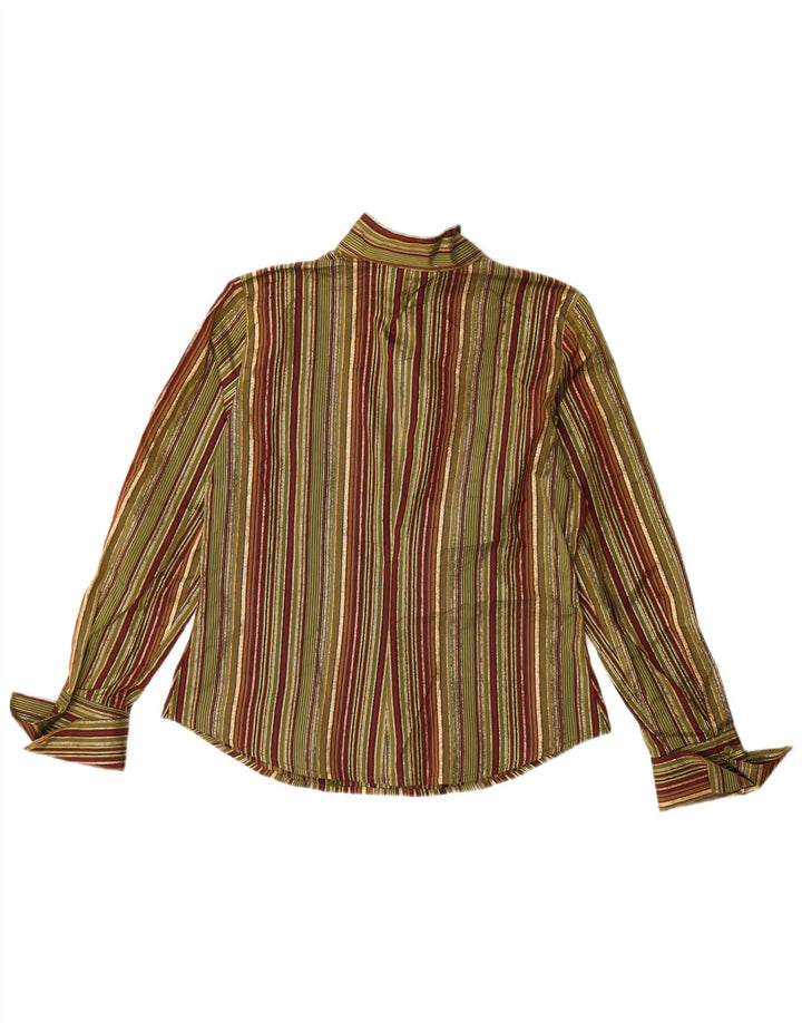 Naracamicie Womens Shirt Blouse UK 16 Large Khaki Striped Polyester