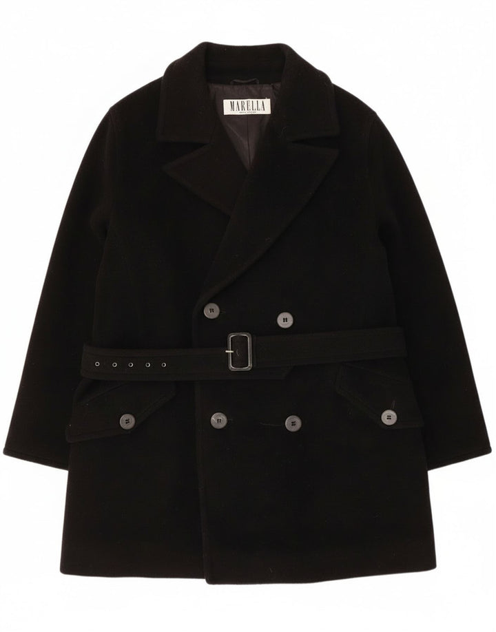 Ženski kaput s dvorednim kopčanjem Marella UK 14 srednje crna djevičanska vuna