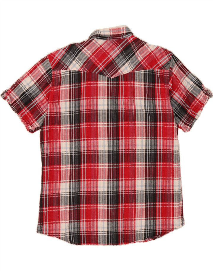 FISHBONE Mens Short Sleeve Flannel Shirt Large Red Check Cotton Vintage Fishbone and Second-Hand Fishbone from Messina Hembry 