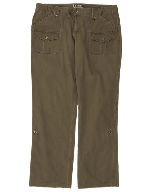 COLUMBIA Ženske ravne ležerne hlače US 12 Large W34 L31 Kaki na pruge
