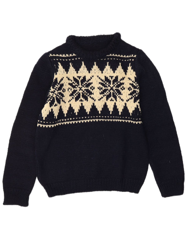 VINTAGE ženski džemper s okruglim izrezom UK 16 Veliki tamnoplavi Fair Isle