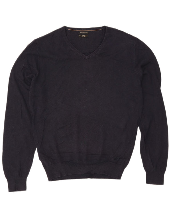 MASSIMO DUTTI Ženski veliki džemper s V-izrezom UK 10 Mali tamnoplavi