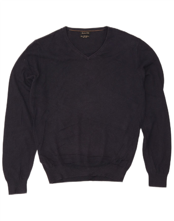 MASSIMO DUTTI Ženski veliki džemper s V-izrezom UK 10 Mali tamnoplavi