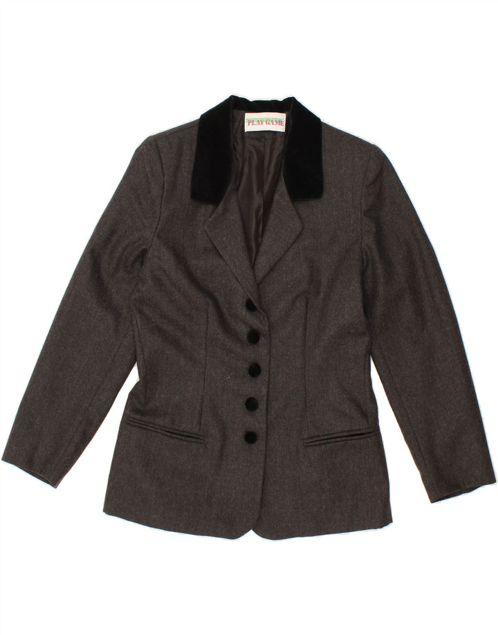 VINTAGE Womens 5 Button Blazer Jacket IT 42 Medium Grey Virgin Wool Vintage Vintage and Second-Hand Vintage from Messina Hembry 