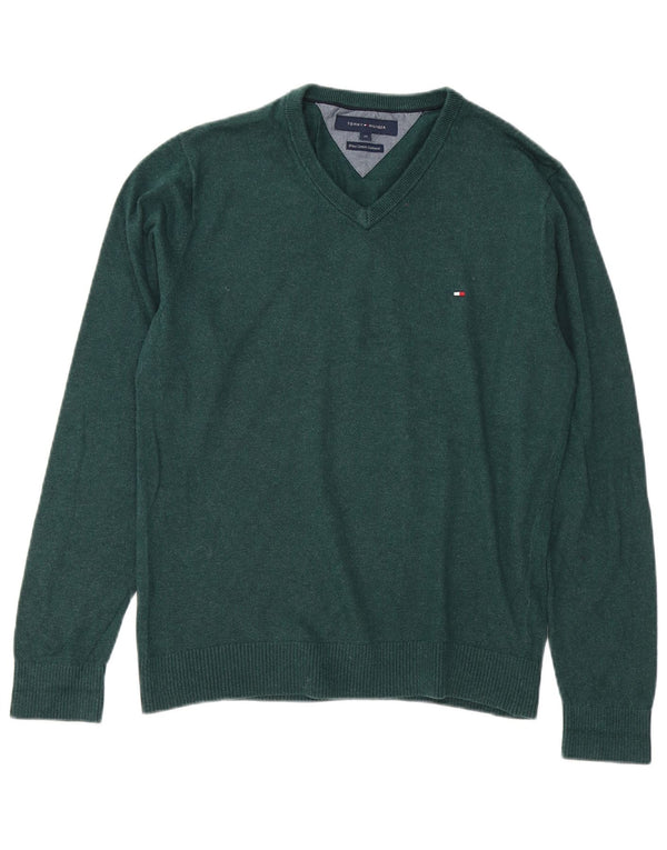 Tommy Hilfiger muški džemper s V-izrezom Srednje zeleni pamuk