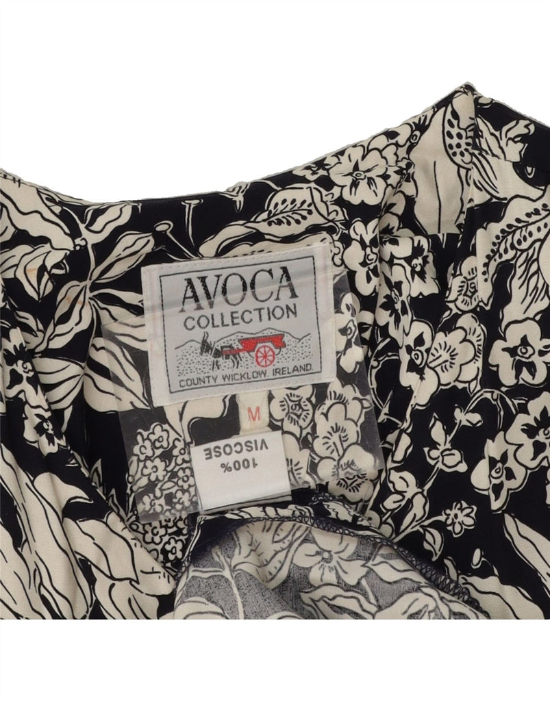 AVOCA Womens Short Sleeves Shirt Dress UK 14 Medium Black Floral Viscose Vintage Avoca and Second-Hand Avoca from Messina Hembry 