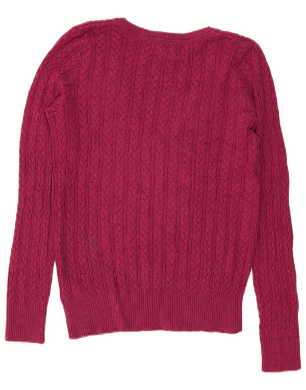 Eddie Bauer Ženski džemper s V-izrezom UK 14 srednje ružičasti pamuk