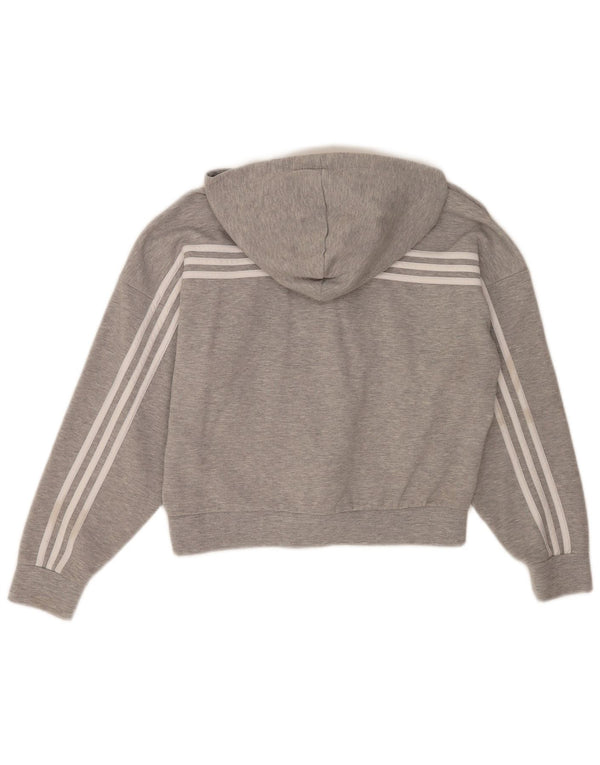 Adidas Womens Relaxed Fit Zip Hoodie Sweater UK 8/10 Small Grey Striped