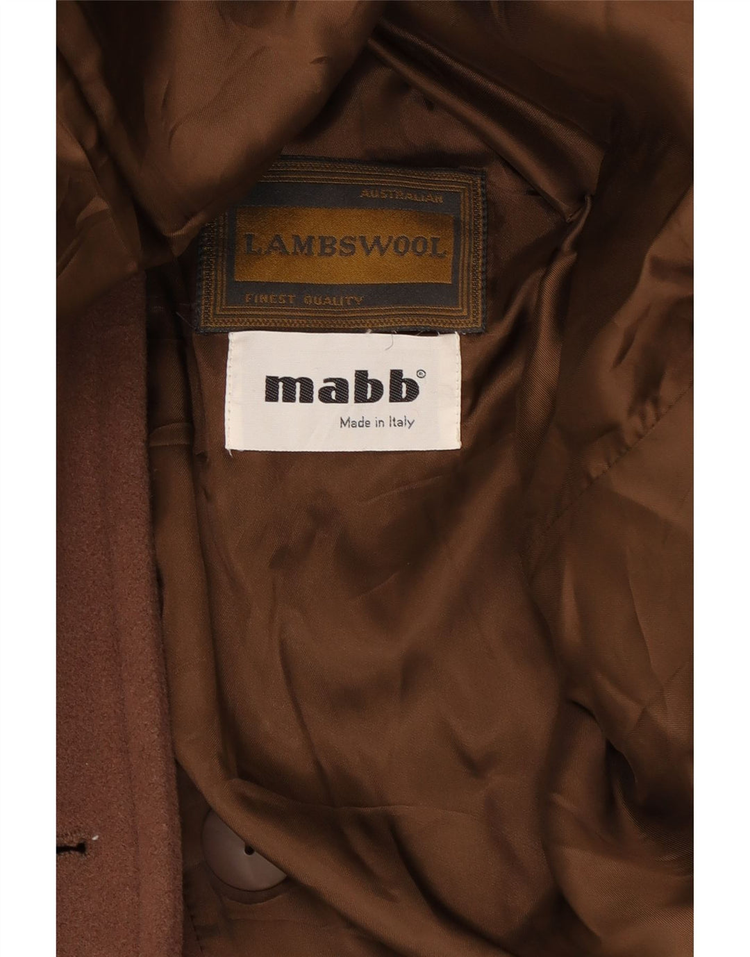MABB Womens Hooded Double Breasted Coat UK 16 Large Brown Lambswool