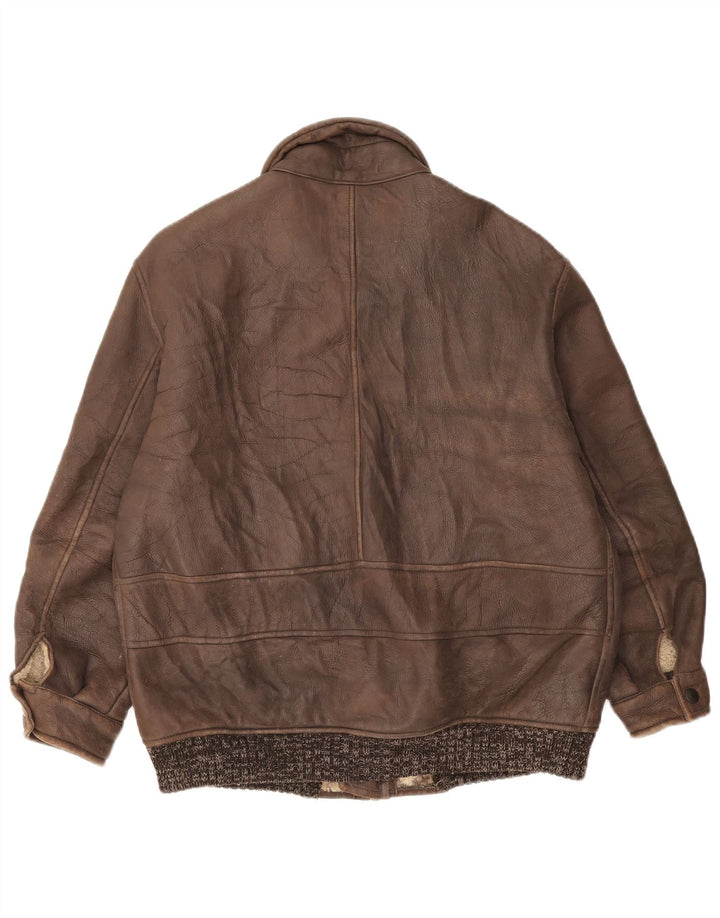 Vintage muška jakna od ovčijih šiša IT 52 XL smeđa s pjegama