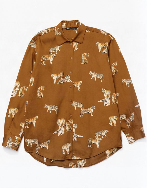 Zara ženska prevelika košulja bluza UK 10 Mali bež životinjski print poliester