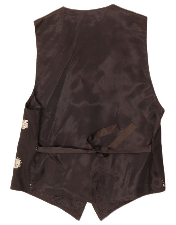 TRU Womens Waistcoat EU 40 Medium Black Floral Acetate