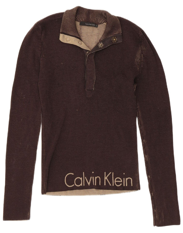 CALVIN KLEIN JEANS Ženski pulover s dugmadima i izrezom UK 10 Small Brown