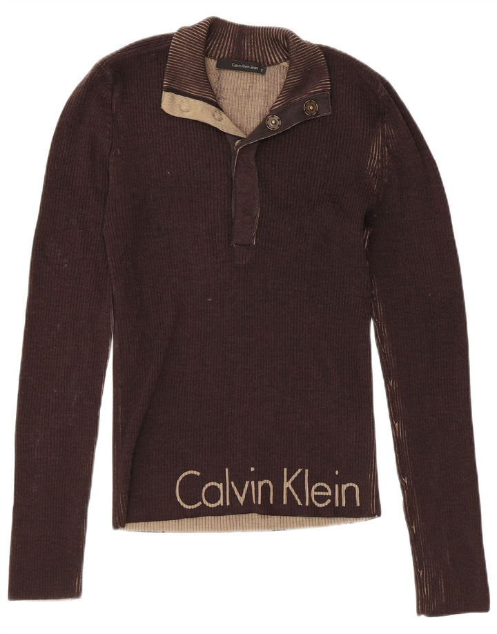CALVIN KLEIN JEANS Ženski pulover s dugmadima i izrezom UK 10 Small Brown