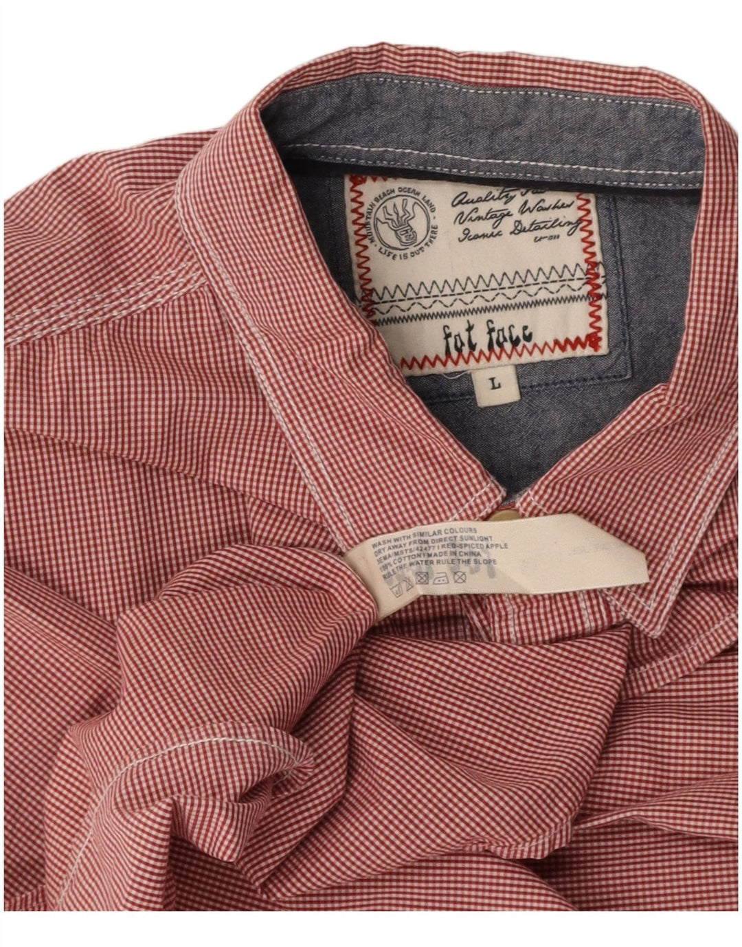 FAT FACE Mens Short Sleeve Shirt Large Red Gingham Cotton
