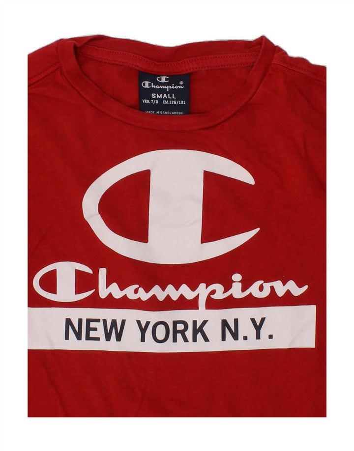 CHAMPION Boys Graphic Top Long Sleeve 7-8 Years Small Red Cotton Vintage Champion and Second-Hand Champion from Messina Hembry 