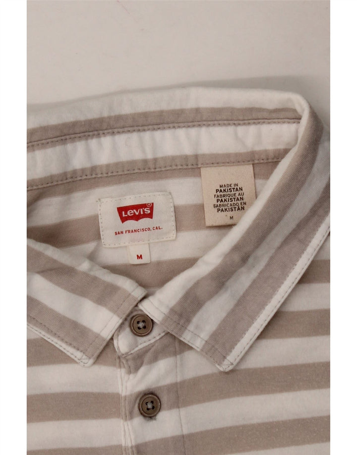 LEVI'S Mens Polo Shirt Medium Beige Striped Cotton Vintage Levi's and Second-Hand Levi's from Messina Hembry 