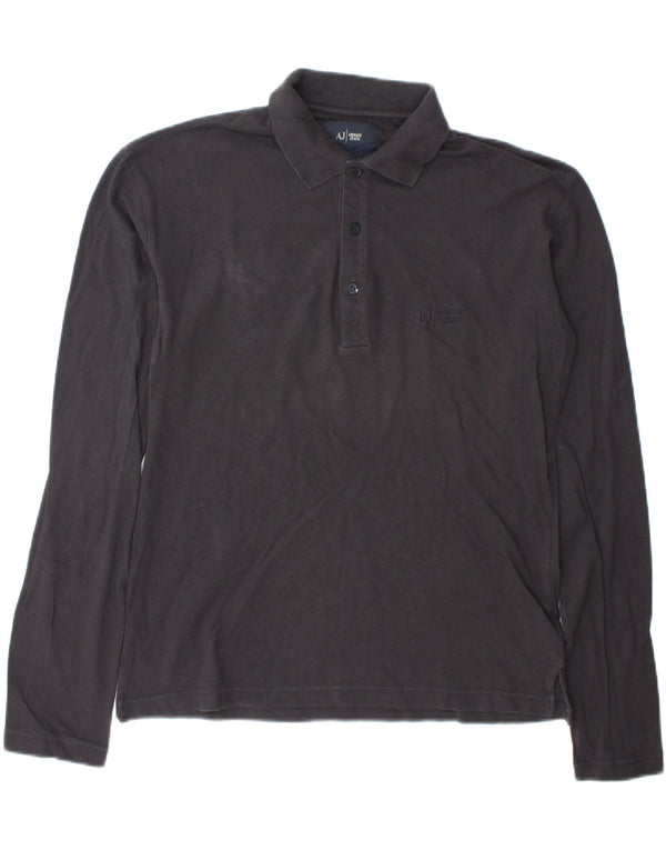 Armani Jeans Mens Long Sleeve Polo Shirt XL Navy Blue Cotton