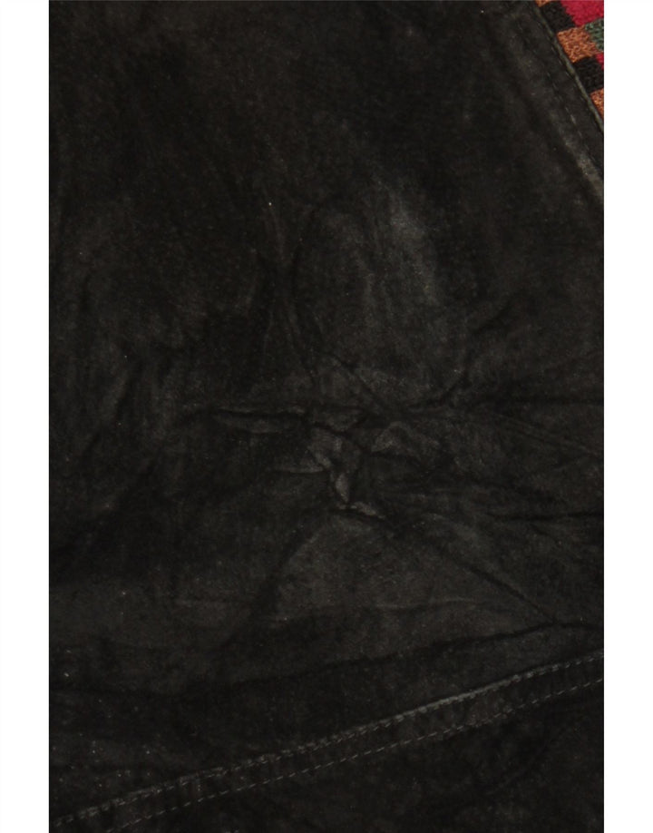 VINTAGE ženska prevelika jakna od brušene kože UK 18 XL od crne geometrijske kože