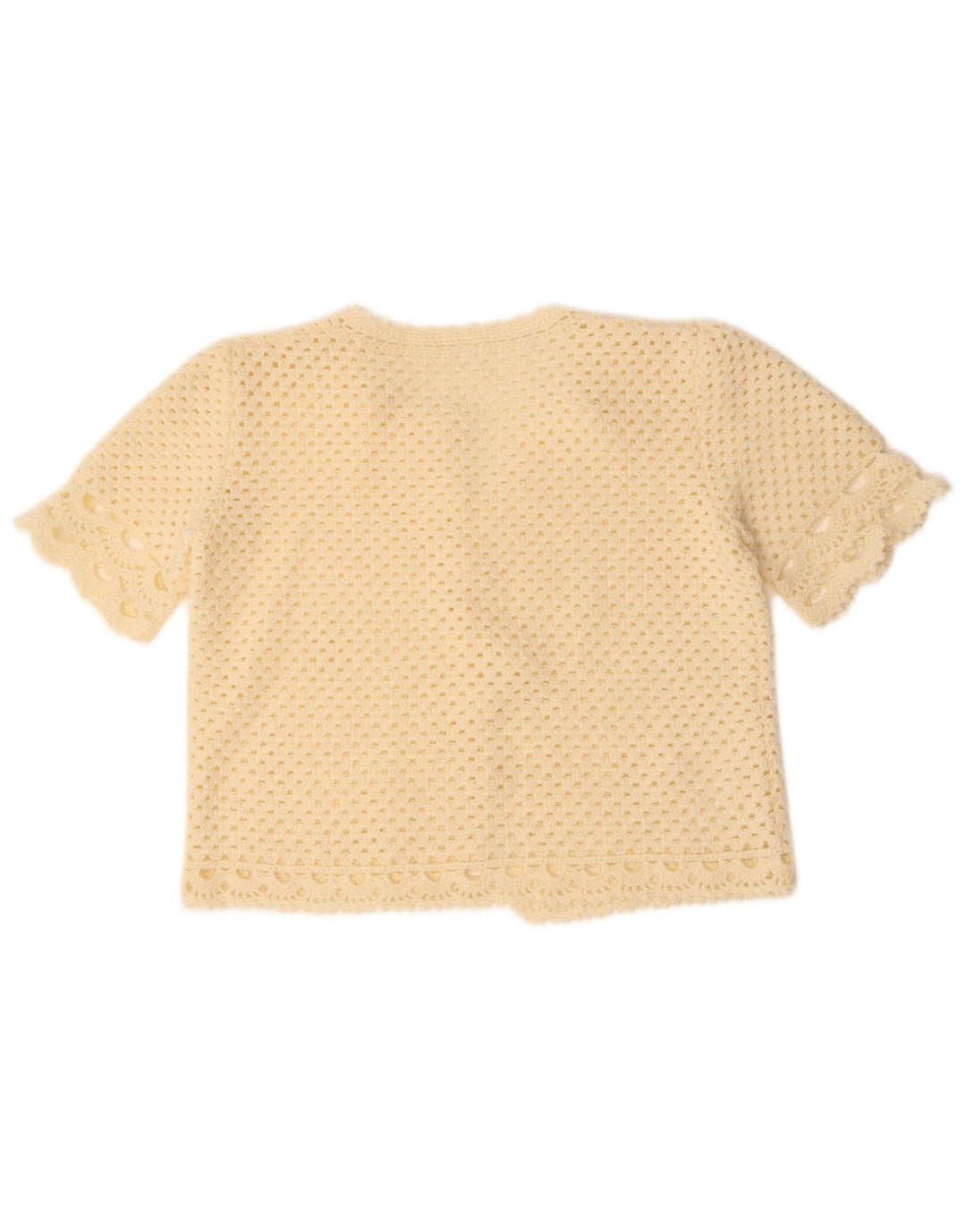 VINTAGE kratki ženski kardigan džemper kratkih rukava UK 14 Srednje prljavo bijeli