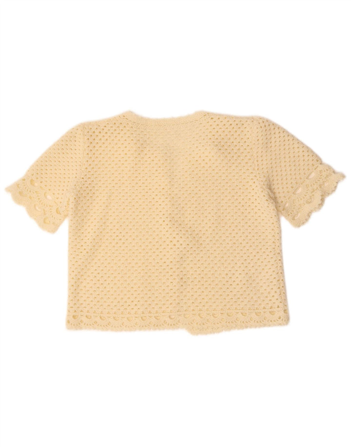 VINTAGE kratki ženski kardigan džemper kratkih rukava UK 14 Srednje prljavo bijeli