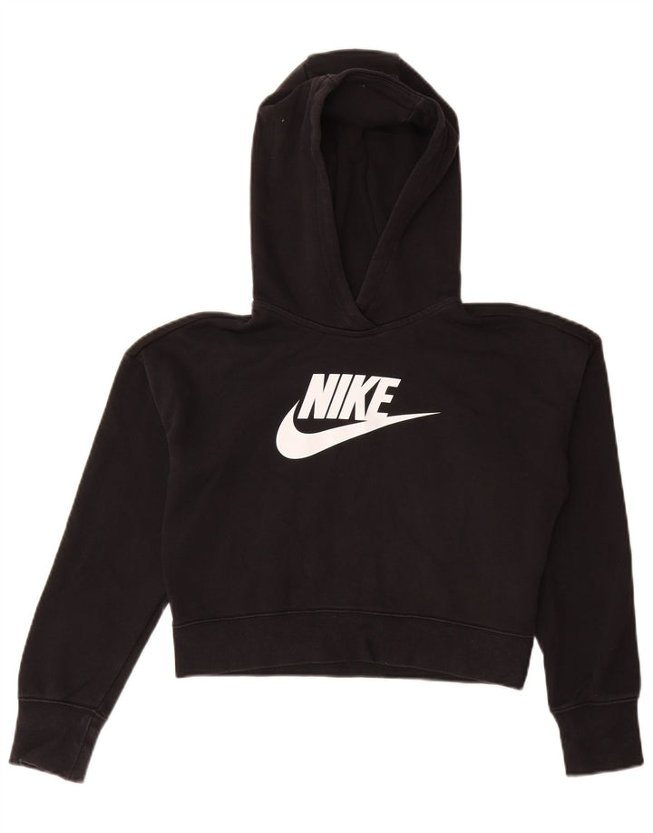 NIKE Girls Crop Graphic Majica s kapuljačom 12-13 Years Large Black Pamuk