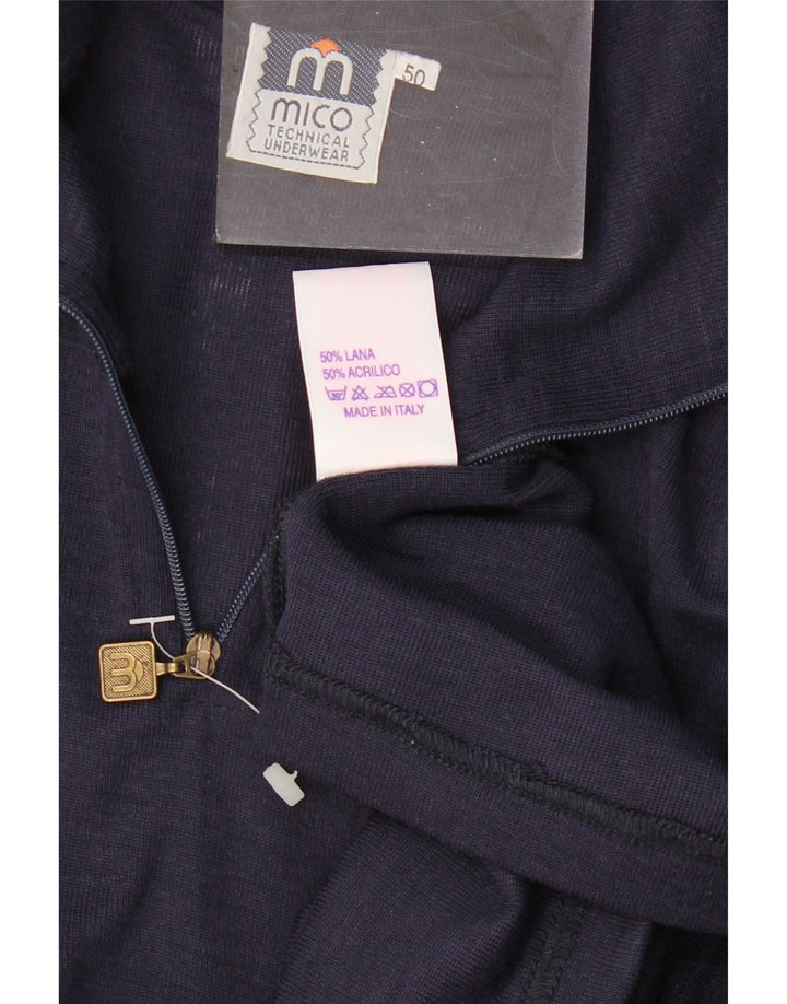 Vintage muški džemper s izrezom s patentnim zatvaračem IT 50 srednje tamnoplave vune