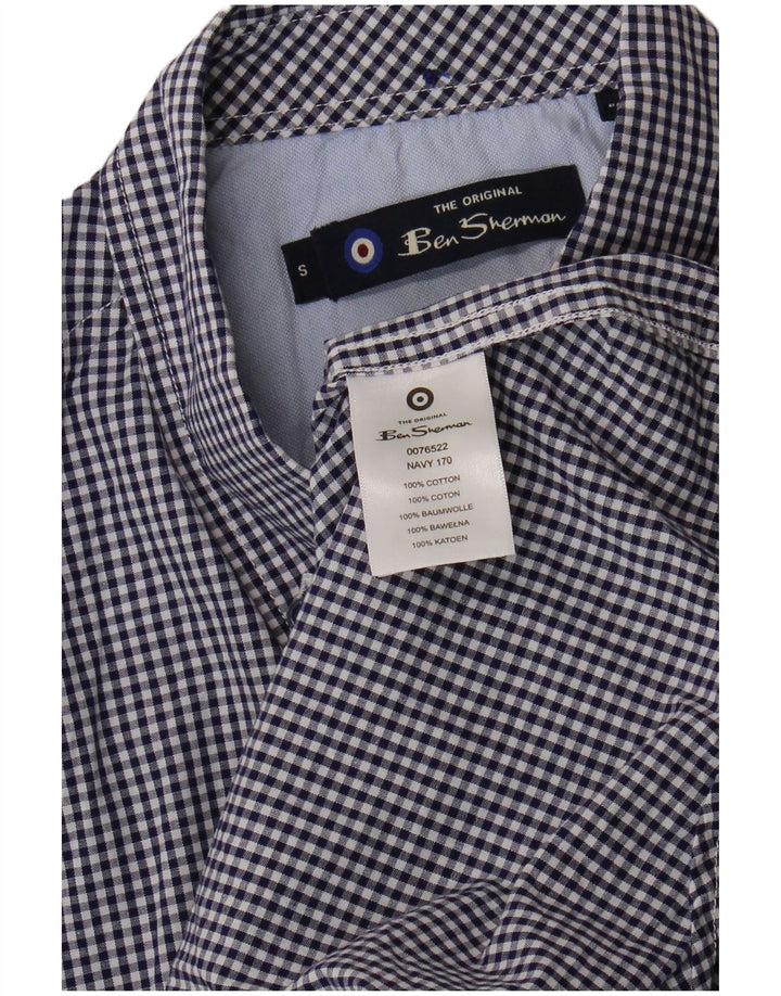 BEN SHERMAN Mens Shirt Small Navy Blue Gingham Cotton