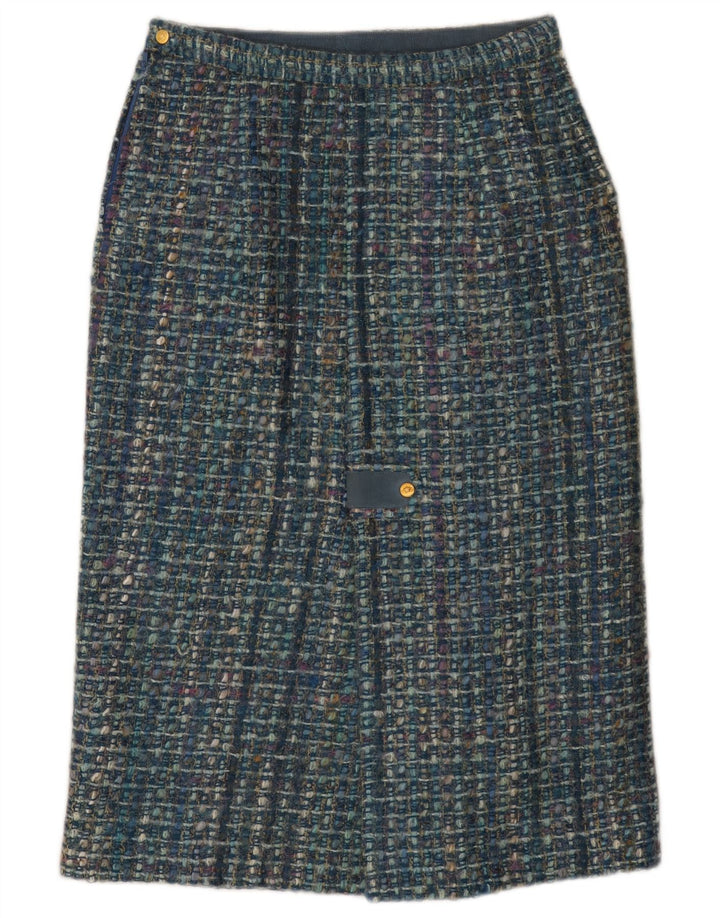 Vintage ženska ravna suknja W28 srednje plavi karirani