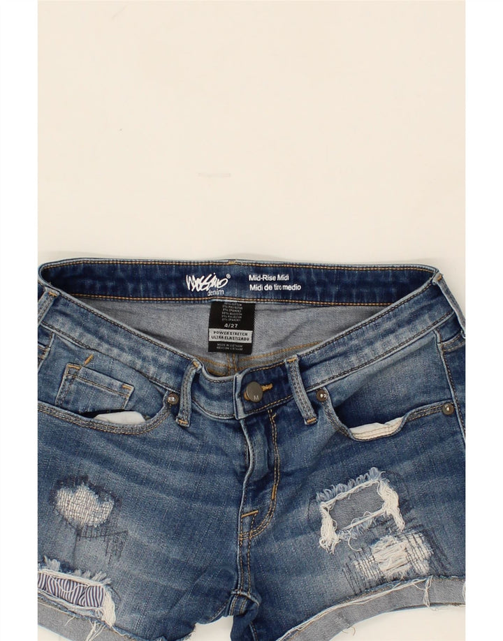 MOSSIMO Womens Distressed Mid Rise Denim Shorts US 4 Small W27 Blue Cotton Vintage Mossimo and Second-Hand Mossimo from Messina Hembry 