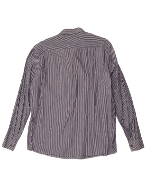 Wrangler Mens Shirt Large Navy Blue Pinstripe Cotton