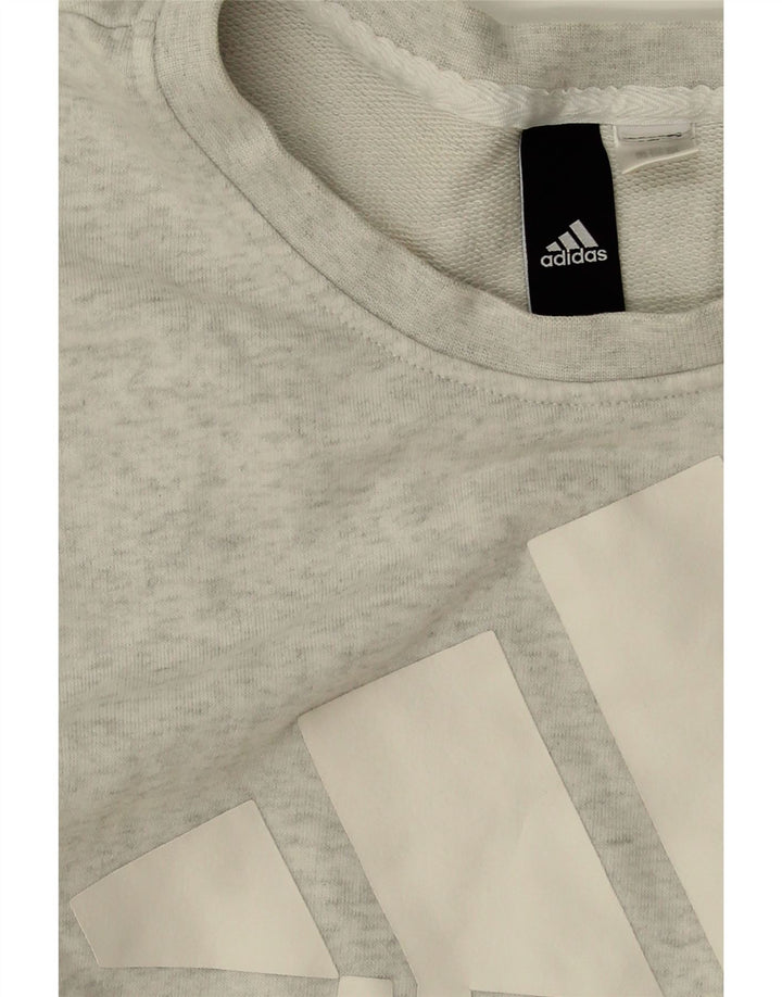 ADIDAS Womens Graphic Sweatshirt Jumper UK 16 Large Grey Vintage Adidas and Second-Hand Adidas from Messina Hembry 