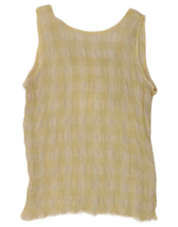 Vintage ženski gornji dio bluze bez rukava UK 14 Srednje žuti gingham