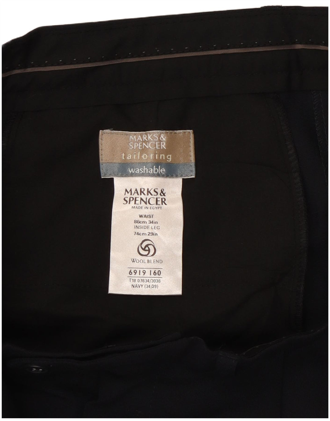 Marks & Spencer muške hlače s štipaljkama W34 L29 tamnoplavi poliester
