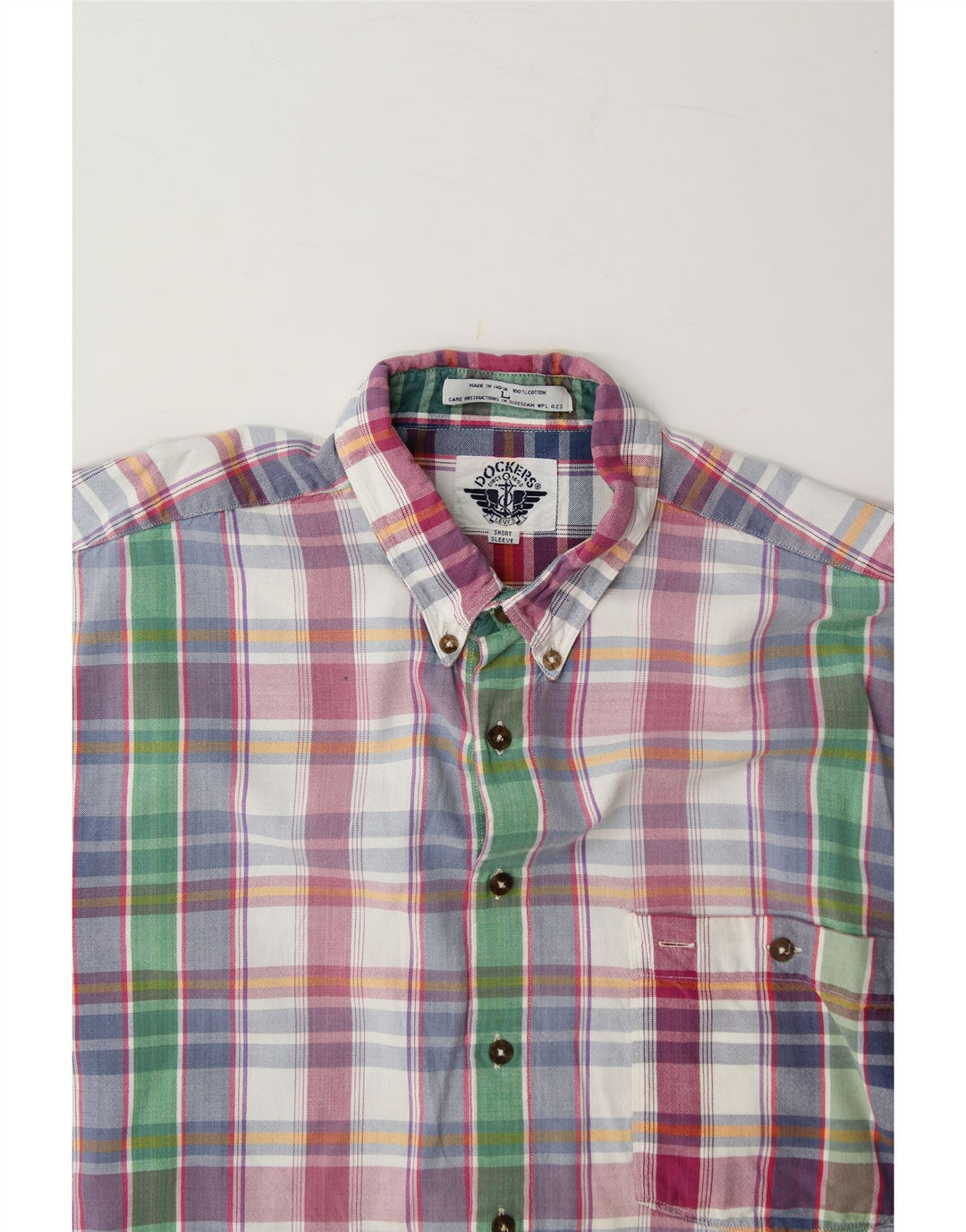 DOCKERS Mens Short Sleeve Shirt Large Multicoloured Check Cotton Vintage Dockers and Second-Hand Dockers from Messina Hembry 