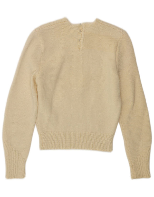 VINTAGE ženski džemper s okruglim izrezom UK 10 Small Off White