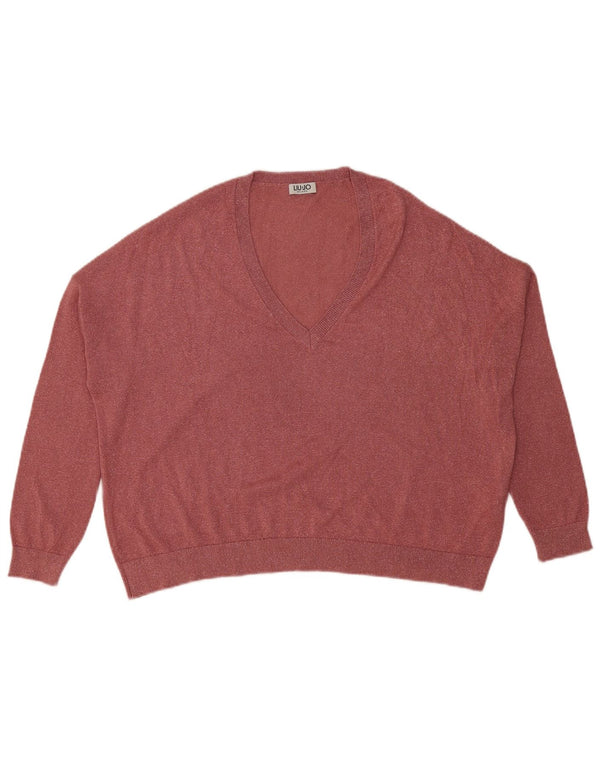 Liu Jo, veliki ženski džemper s V-izrezom UK 16, velika ružičasta viskoza