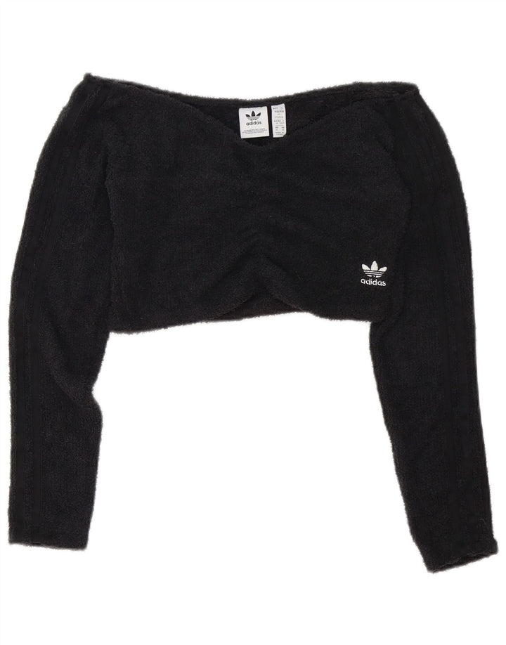 Adidas ženska majica s otvorenim ramenima od kratkog flisa UK 12 Srednje crni poliester