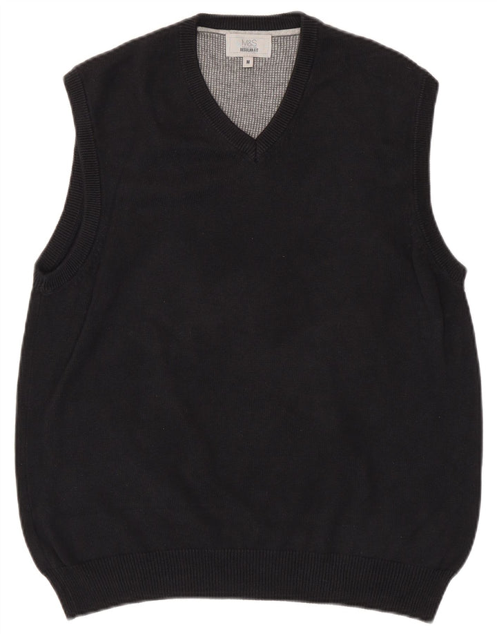 MARKS & SPENCER Mens Regular Fit Vest Tank Top Medium Black Cotton