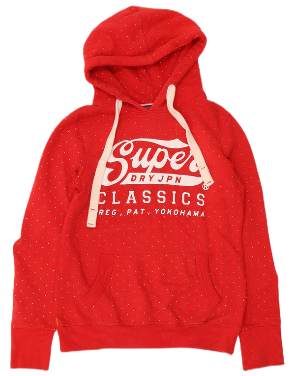 Superdry ženska majica s kapuljačom s kapuljačom s kapuljačom UK 12, pamuk srednje crvene točke